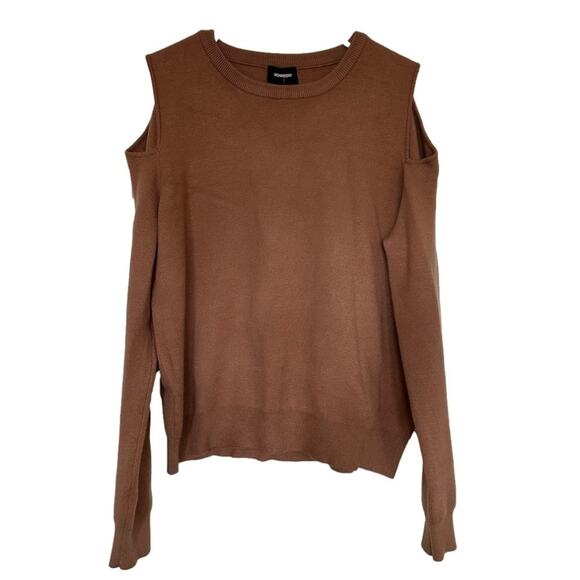 Monrow Supersoft Knit Sweater Cut Out Shoulders Top Soft Brown Size L Neutral - Picture 2 of 15
